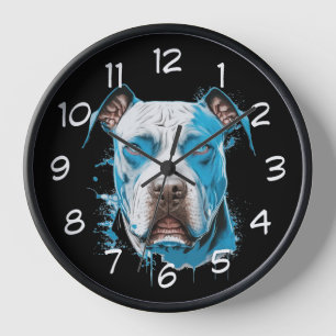 Horloge Pitbulbe blanc aux yeux bleus