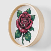 Horloge Pixel Rose – Art Floral Rétro (Angle)