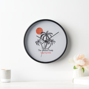 Horloge Plage de coucher de soleil tropical Palmier Vacanc