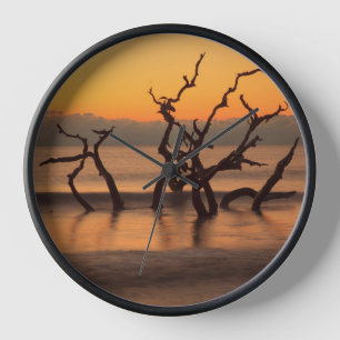 Horloge Plage de Driftwood au lever du soleil Jekyll Islan
