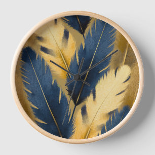 HORLOGE PLUME BLEU ET JAUNE