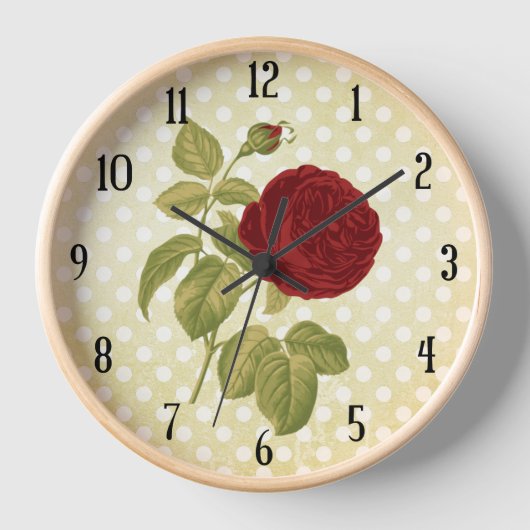 Horloge Pois de parchemin de rose rouge antique (Recto)