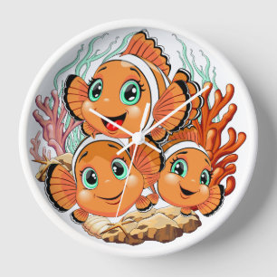 Horloge Poisson clown Dessin animé mignon Famille Sous l'e
