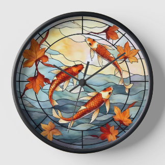 Horloge Poisson japonais Koi et feuilles d'automne