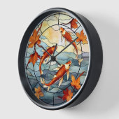 Horloge Poisson japonais Koi et feuilles d'automne (Angle)