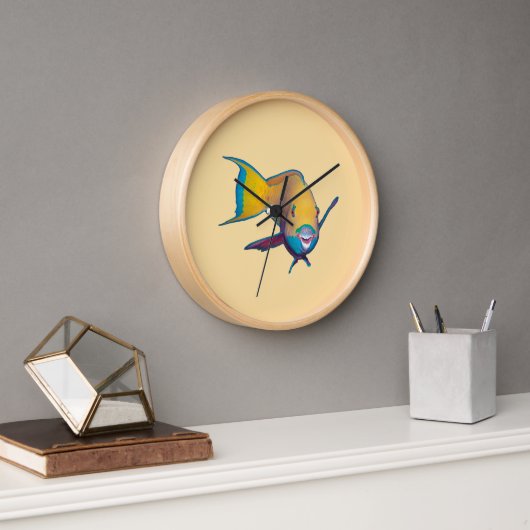 Horloge Poisson perroquet - Conception abstraite - Découpé (Bureau)