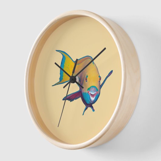 Horloge Poisson perroquet - Conception abstraite - Découpé (Angle)