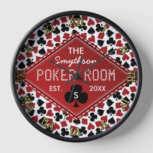 Horloge Poker Room Casino Personnalisable Nom de texte Con (Recto)