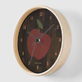 Horloge Pomme en bois rouge (Angle)