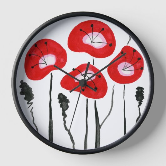 Horloge Poppies rouges modernes, fleurs Abstraites d'aquar (Recto)