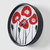 Horloge Poppies rouges modernes, fleurs Abstraites d'aquar (Angle)