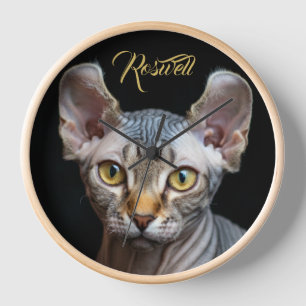 Horloge Portrait de chat Sphynx elfe personnalisé avec pho