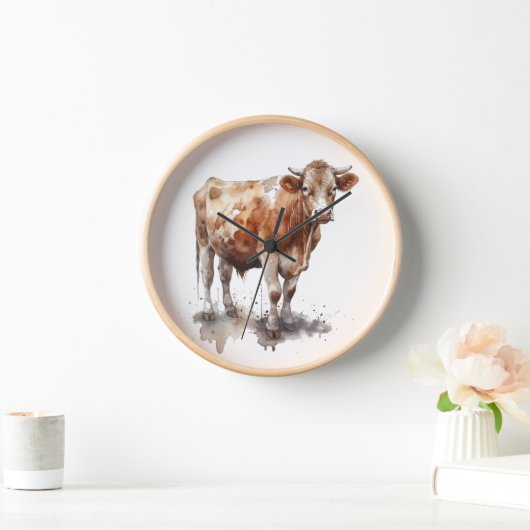 Horloge Portrait de vache de ferme rustique (Maison)