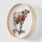 Horloge Portrait de vache de ferme rustique (Angle)
