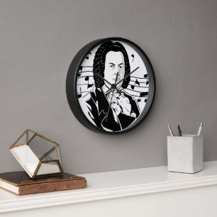 Horloge Portrait et buste de Johann Sebastian Bach avec no