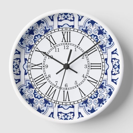 Horloge Portuguese blue tile square wall clock (Recto)