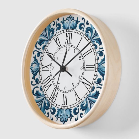 Horloge Portuguese blue tile square wall clock (Angle)