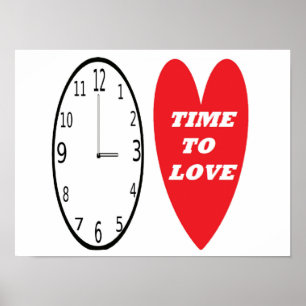 Horloge Poster Avec Coeur Rouge Temps D'Amour