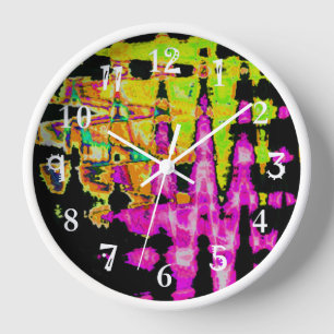 Horloge Poster d'art Abstrait Neon Glitch Imprimer