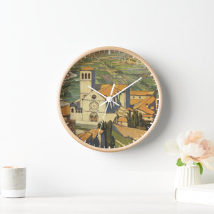 Horloge Poster Vintage voyage D'Assise, Italie