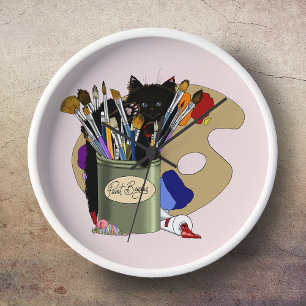 Horloge Pot à pinceaux en forme de chaton noir, artiste, c