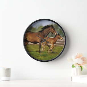 Horloge Poulain et pouliche alezan Pur Sang