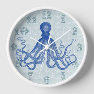 Horloge Poulpe bleu vintage avec des Ancres