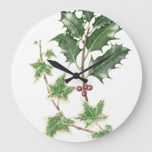 Horloge pour aquarelle botanique de houx et de