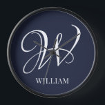 Horloge Premier monogramme bleu marine personnalisé<br><div class="desc">Monogramme original personnalisé simple dans la typographie moderne. Un cadeau personnalisé parfait avec une touche personnelle</div>