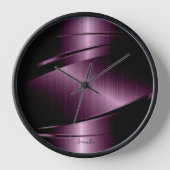 Horloge Profond Magenta Rouge Métallique Texture géométriq (Recto)
