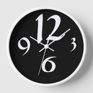Horloge Quatre grands nombres blancs en noir