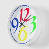 Horloge Quatre grands nombres de couleur, frontière bleue (Angle)