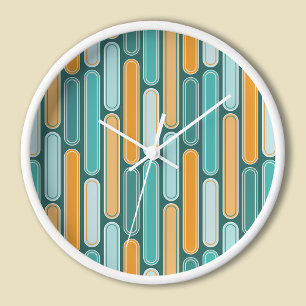 Horloge Rayures Rétro Milieu de Siècle Aqua, Sarcelle, Ora