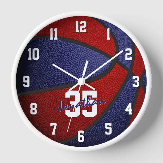 Horloge red blue boys girrball basketball personalized (Recto)