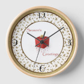 Horloge Red Gift Box Gold Holly Flourish Christmas Clock (Recto)