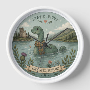 Horloge Restez Curieux Cozy Cryptide Nessie Monstre du Loc