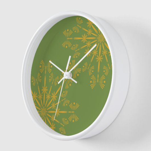 Horloge Retro Mandala Avocado en bois encadrée (Angle)