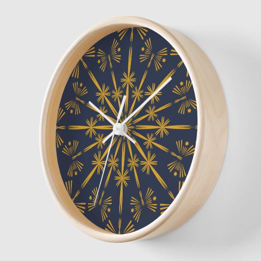 Horloge Retro Mandala Midnight Wood encadrée (Angle)