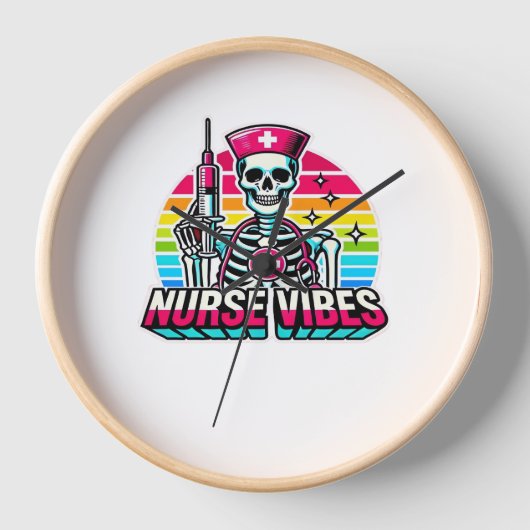 Horloge Retro Neon Skeleton Nurse - Funny Éffrayant D (Recto)