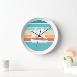 Horloge Retro Sunset Effet Perdu + Voilier