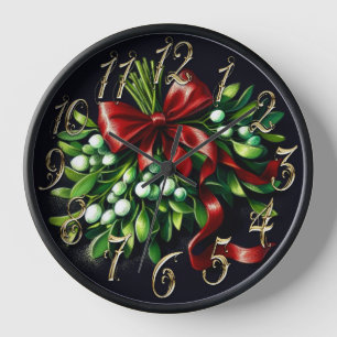Horloge Ribbon Mistletoe de dessin Pastel de vacances