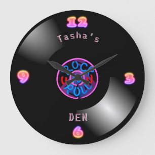 Horloge RocknRoll personnalisée Neon Vinyl Record 