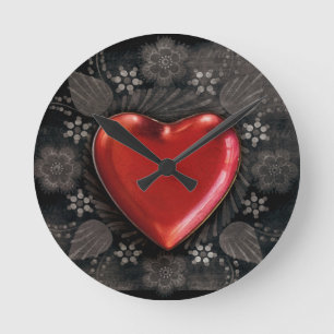 HORLOGE RONDE 1209 DARK RED BLACK HEART EMO LOVE TOUGH DARK