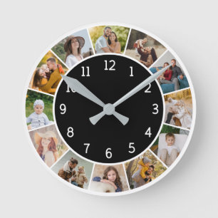 Horloge Ronde 12 Collage de photos Noir & Blanc Famille & Amis