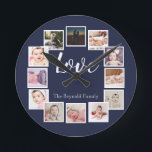 Horloge Ronde 12 Collage photo bleu personnalisé<br><div class="desc">12 Photo Collage Personnalisé Modèle bleu horloge murale .. simplement ajouter vos propres photos et texte à cette grande horloge murale .. facile à personnaliser .. personnalisable horloge modèle photo de Ricaso - idéal-idées cadeaux</div>