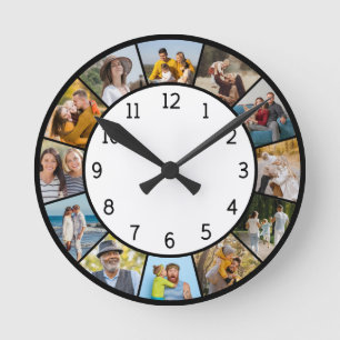 Horloge Ronde 12 Collage photo Famille et Amis Noir & Blanc