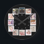 Horloge Ronde 12 Collage photo personnalisé<br><div class="desc">12 Photo Collage Modèle personnalisé horloge murale .. simplement ajouter vos propres photos et texte à cette grande horloge murale .. facile à personnaliser .. personnalisable horloge modèle photo de Ricaso - idéal cadeaux-idées</div>
