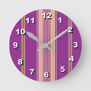 Horloge Ronde 12 Number Choices to Choose-Purple Striped Clock
