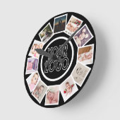 Horloge Ronde 12 Photo Collage Personalized Black White (Angle)