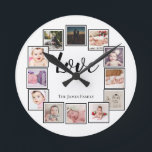 Horloge Ronde 12 Photo Collage Personalized Black White<br><div class="desc">12 Photo Collage Personalized Template Black and white wall clock ...  simply add your own photographis and text to this great wall clock ...  easy to personalize ...  customizable photo clotemplate from Ricaso - perfect gift-ideas</div>